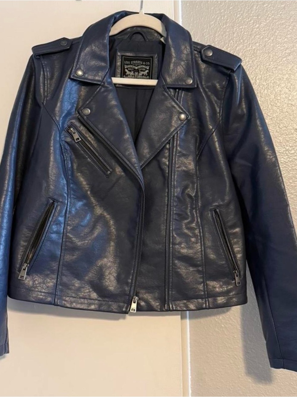 Levi's Women's Dark Navy Faux Leather Moto Jacket